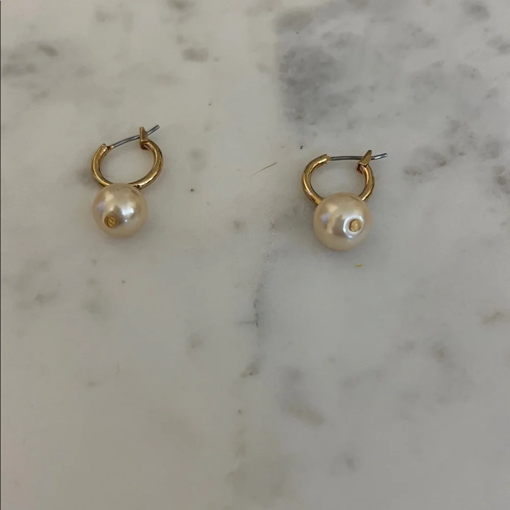 Gold Hoop Earrings with Pearl Drop